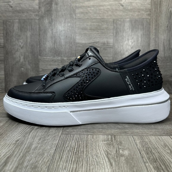 Skechers Slip-ins Sneakers Women 10 Black Rhinestone Platform NEW 185271 - Picture 2 of 8